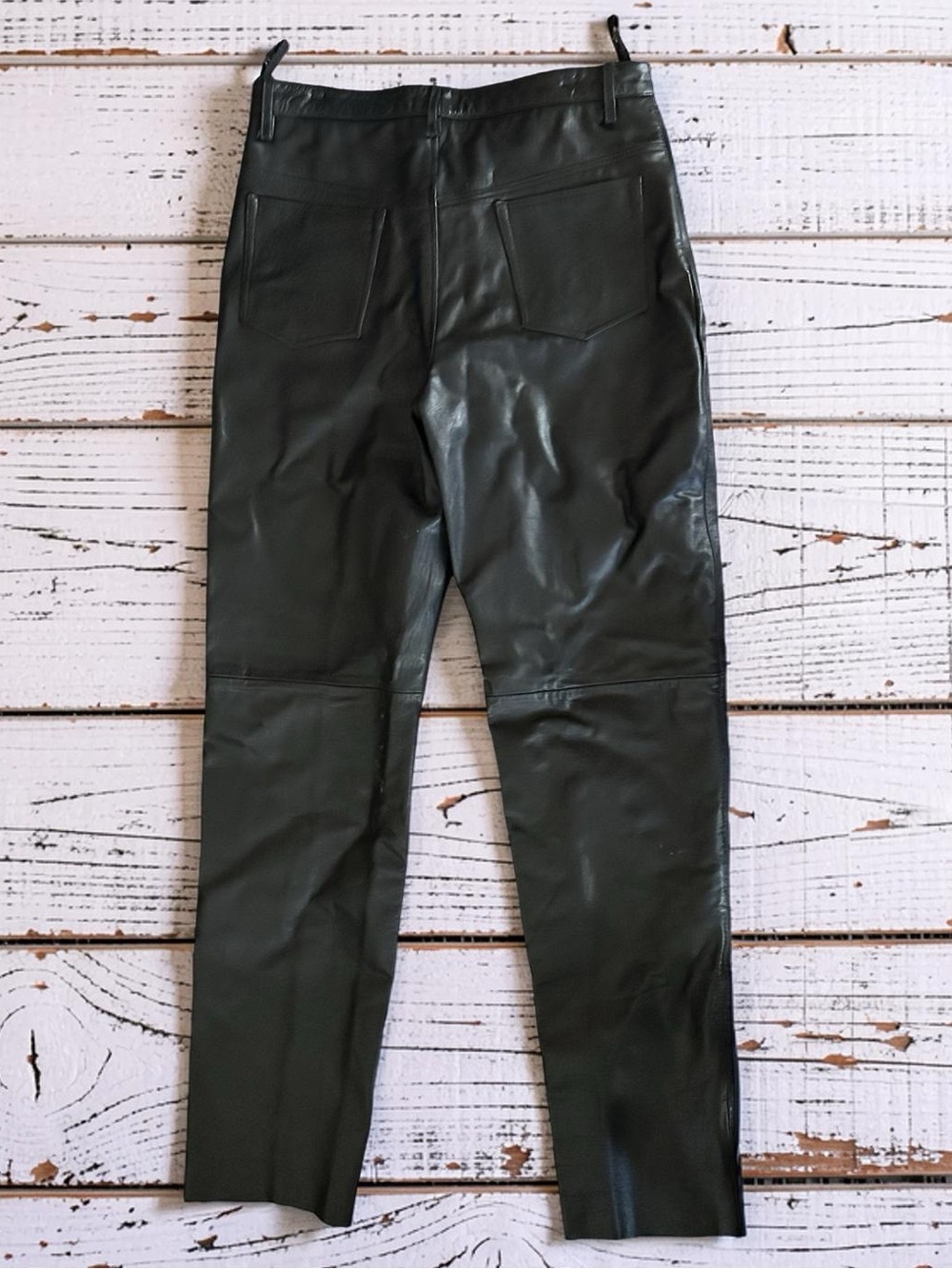 International Male Leather Pants Mens 36X38 Black Raw Hem High Rise Biker Riding
